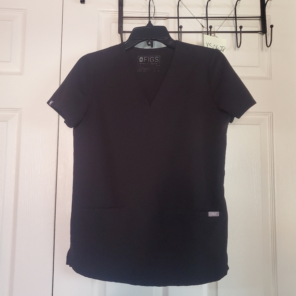 Figs Crub Top Black Pullover Pockets Short Sleeves‎ Technical Collection Size XS